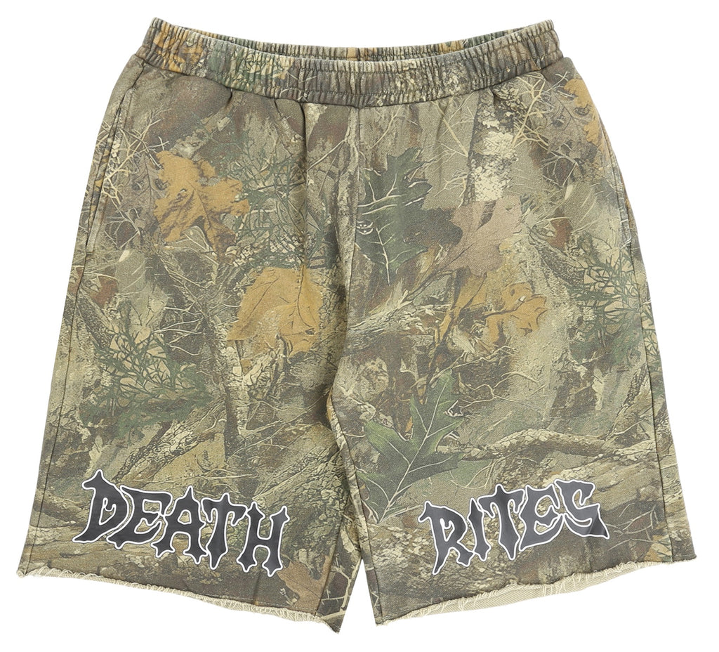 SCRIPT CUT-OFF SWEAT SHORTS TREE CAMO