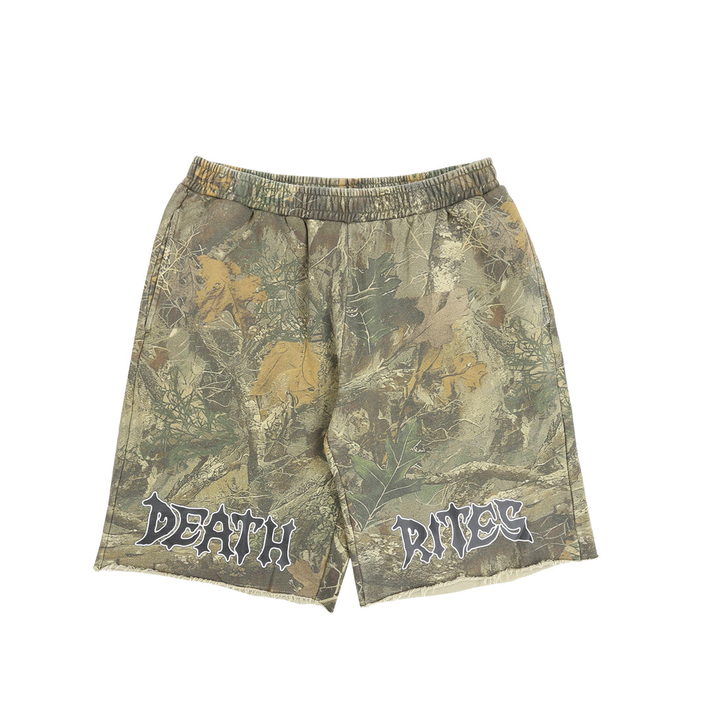 SCRIPT CUT-OFF SWEAT SHORTS TREE CAMO