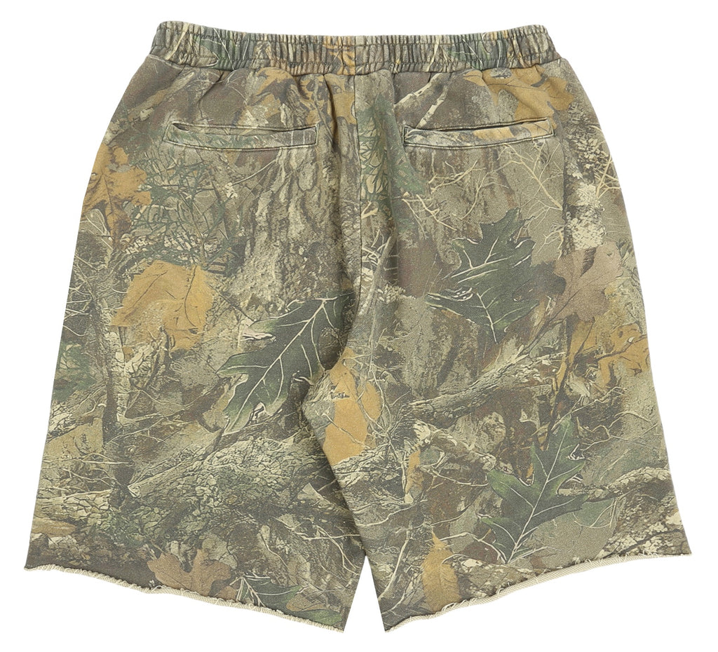 SCRIPT CUT-OFF SWEAT SHORTS TREE CAMO