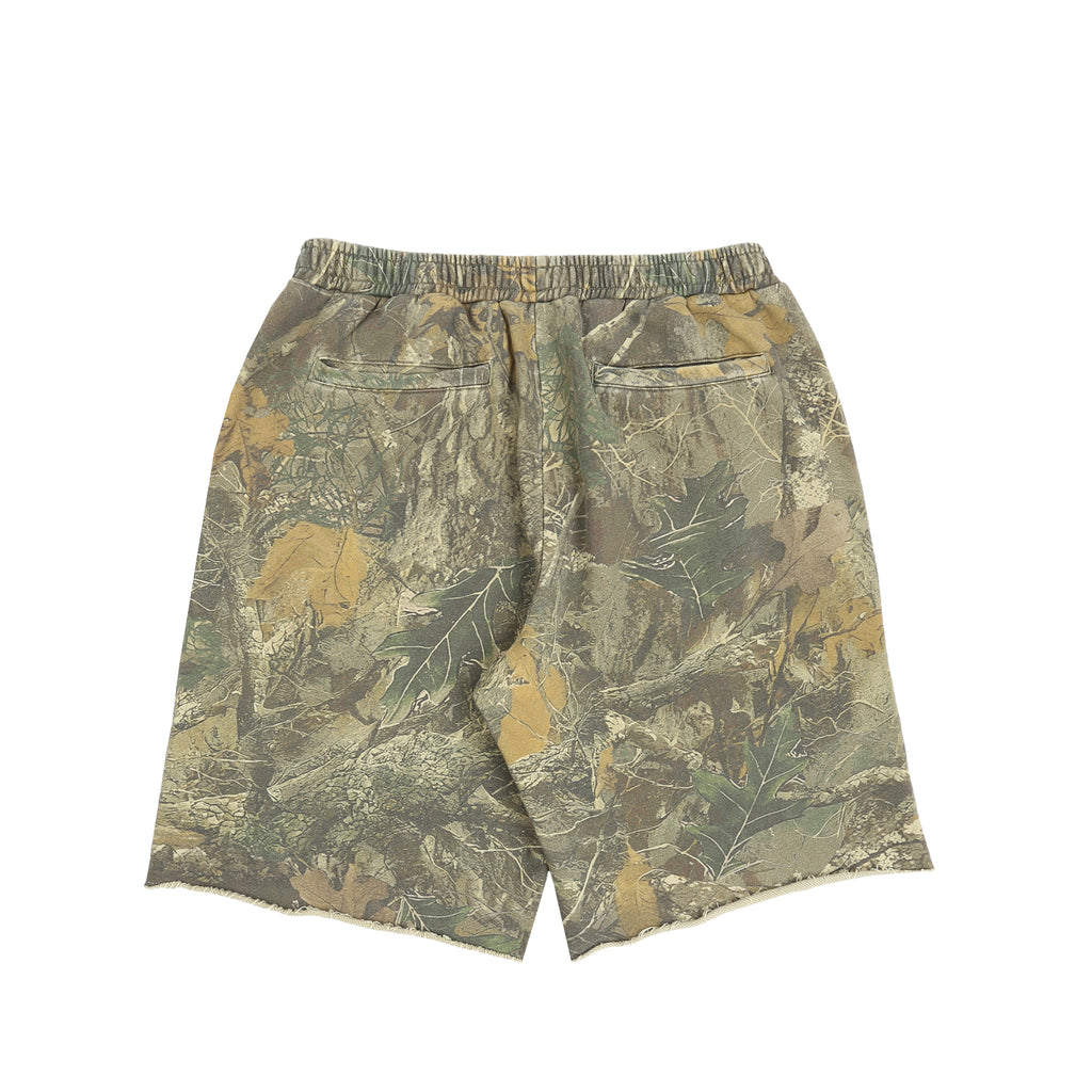SCRIPT CUT-OFF SWEAT SHORTS TREE CAMO