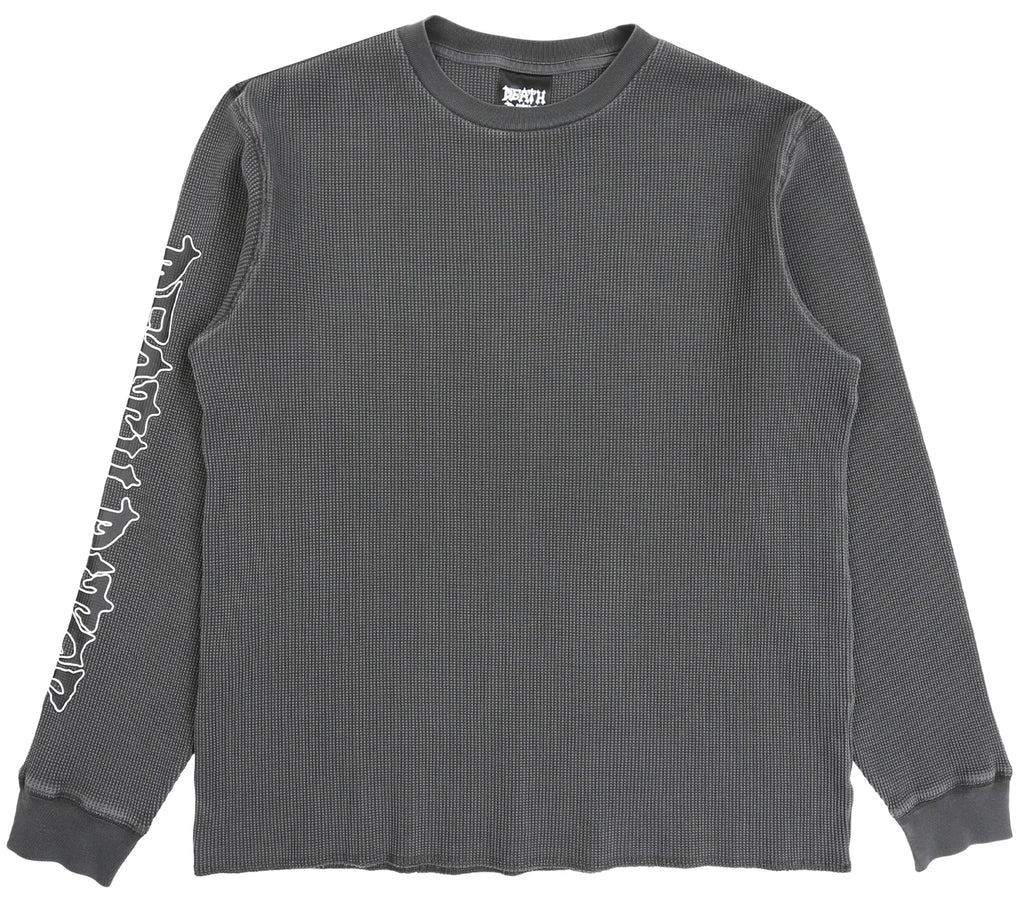 SCRIPT SLEEVE WAFFLE KNIT CREWNECK TOP BLACK