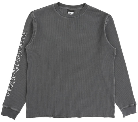 SCRIPT SLEEVE WAFFLE KNIT CREWNECK TOP BLACK