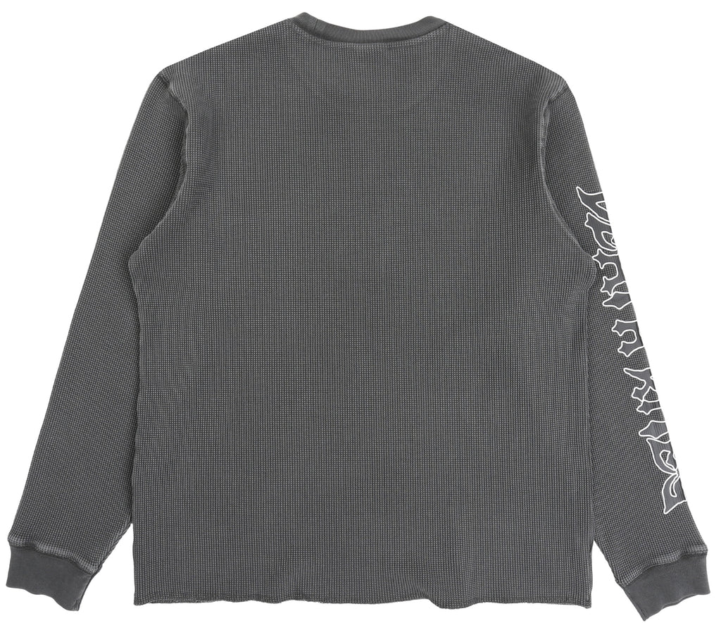 SCRIPT SLEEVE WAFFLE KNIT CREWNECK TOP BLACK
