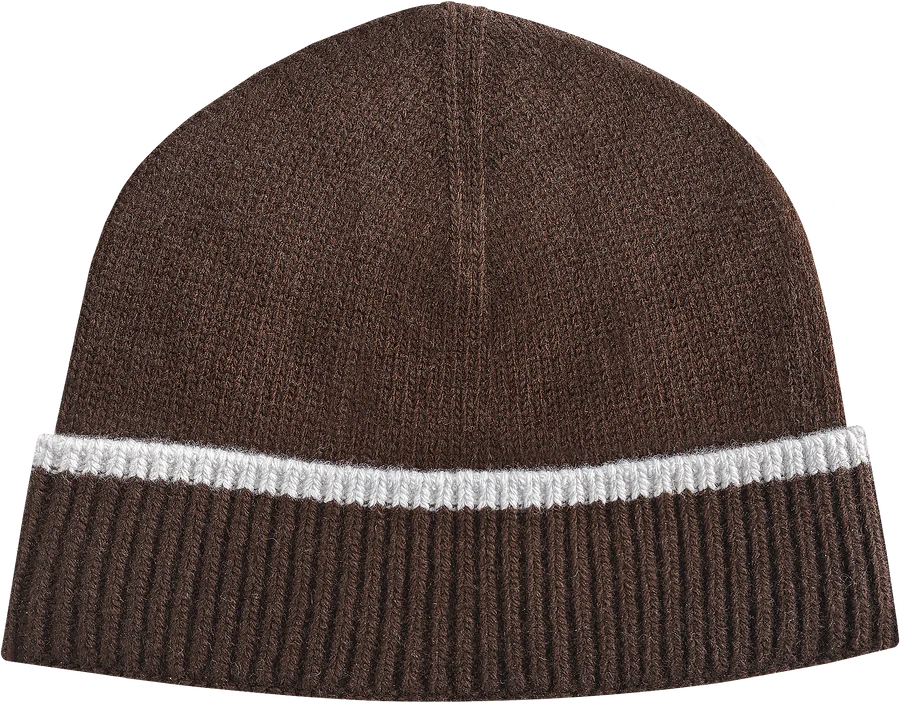 CONTRAST STRIPE BEANIE BROWN